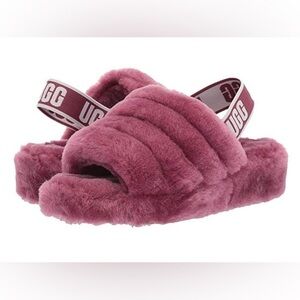 UGG Mauve Fluff Yeah Slide Genuine Sheepskin Fur Slides Slippers Sandals Cozy